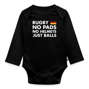 Rugby Pas de coussinets pas de casques juste des ballons Allemagne Rugby - Body Bébé bio manches longues - noir - Devant