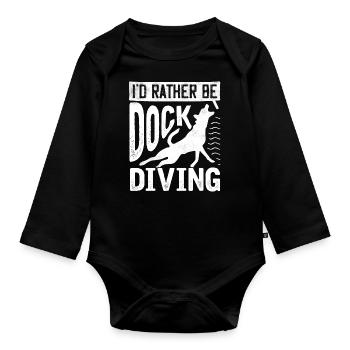 Dog diving, dock diving - Organic Longsleeve Baby Bodysuit - black - Front