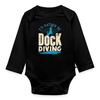 Dog diving, dock diving - Organic Longsleeve Baby Bodysuit - black - Front
