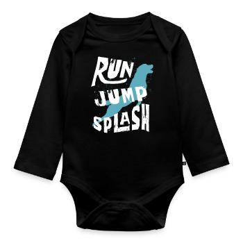 Dog diving, dock diving - Organic Longsleeve Baby Bodysuit - black - Front