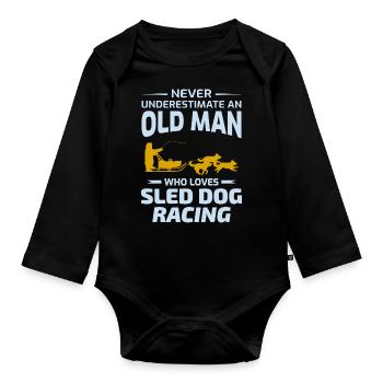 Alter Mann Husky Schlitten Hunderennen Alaskan - Baby Bio-Langarm-Body - Schwarz - Vorne