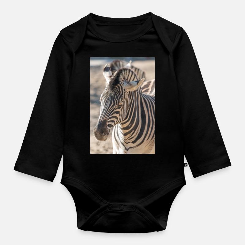 Zebra (auf Deutsch Zebra oder Zebras) Hippotigris - Baby Bio-Langarm-Body - Schwarz