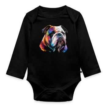 Bulldog anglais aux couleurs de l’arc-en-ciel - Body Bébé bio manches longues - noir - Devant