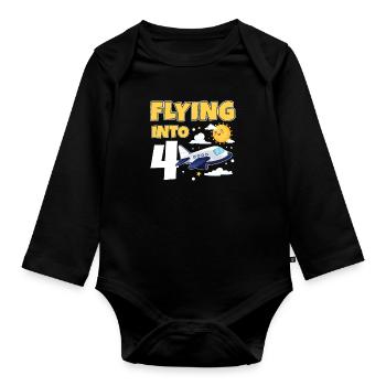 Flying Into 4 Avion Pilote 4 ans 4e anniversaire - Body Bébé bio manches longues - noir - Devant