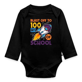 100 jours d’école Astronaute de fusée spatiale - Body Bébé bio manches longues - noir - Devant