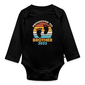 Promoted To Brother 2023 Retro Sunset - Organic Longsleeve Baby Bodysuit - black - Front