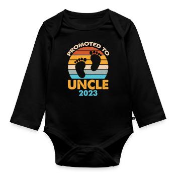 Promoted To Aunt 2023 Retro Sunset - Organic Longsleeve Baby Bodysuit - black - Front