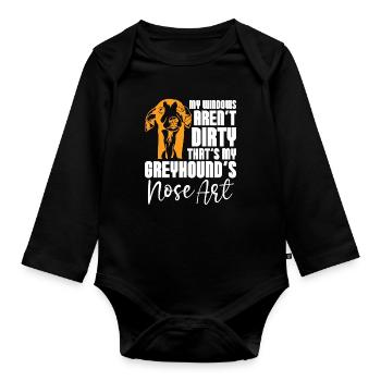 Greyhound Racing My Windows Rescue Greyhound Racer - Organic Longsleeve Baby Bodysuit - black - Front