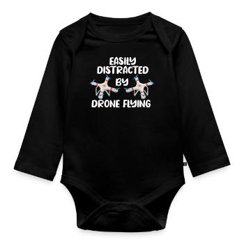 Drone flying, drones, drones, model aircraft - Organic Longsleeve Baby Bodysuit - black - Front