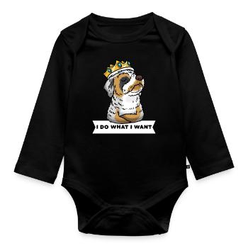Chien Aussiedoodle avec couronne - Body Bébé bio manches longues - noir - Devant