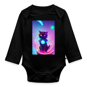 Space Cyber Cat Future Pet Cat Love - Body Bébé bio manches longues - noir - Devant