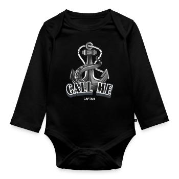 Call me captain. Appelez moi capitaine. Marin - Body Bébé bio manches longues - noir - Devant