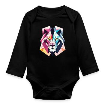 Polygon Lion - Organic Longsleeve Baby Bodysuit - black - Front
