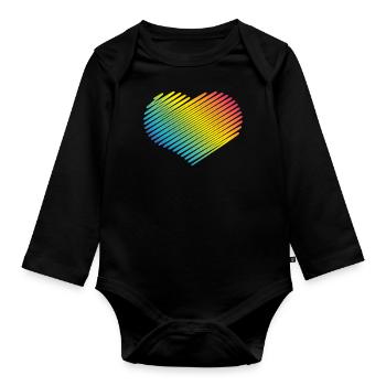 Rainbow Heart (Love / Scribble) - Organic Longsleeve Baby Bodysuit - black - Front