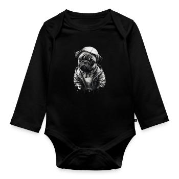 Mops-schablonen-design Weiß Und Schwarz - Baby Bio-Langarm-Body - Schwarz - Vorne