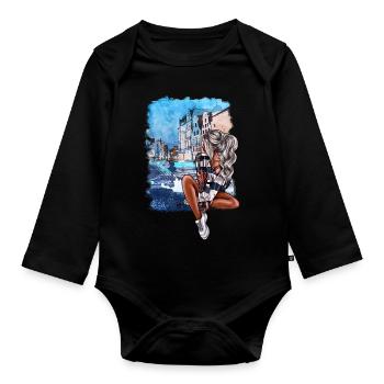 Rostock Girls at the Fountain of Joie de vivre - Organic Longsleeve Baby Bodysuit - black - Front
