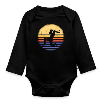 Sport Retro Sunset Cricket - Organic Longsleeve Baby Bodysuit - black - Front