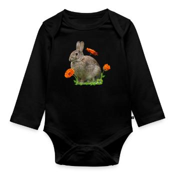 Rabbit Easter Calendula - Organic Longsleeve Baby Bodysuit - black - Front