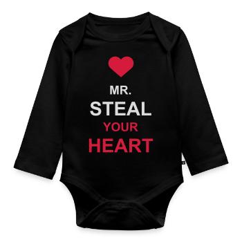 Mr steal your heart - Organic Longsleeve Baby Bodysuit - black - Front