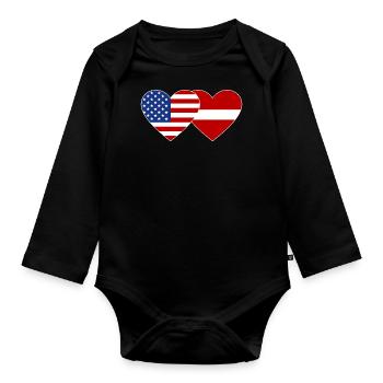 États-Unis Lettonie Flag Heart - Body Bébé bio manches longues - noir - Devant