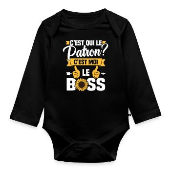 C'est qui le patron c'est moi le boss - Body Bébé bio manches longues - noir - Devant