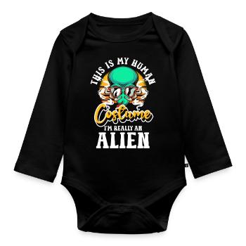 Alien Funny Planet - Organic Longsleeve Baby Bodysuit - black - Front