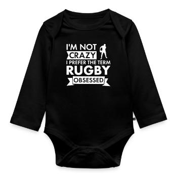 Sport Je ne suis pas fou de rugby - Body Bébé bio manches longues - noir - Devant