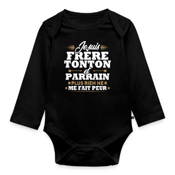 Frère tonton et Parrain - Body Bébé bio manches longues - noir - Devant