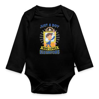 Just A Boy Who Loves Elevators - Organic Longsleeve Baby Bodysuit - black - Front