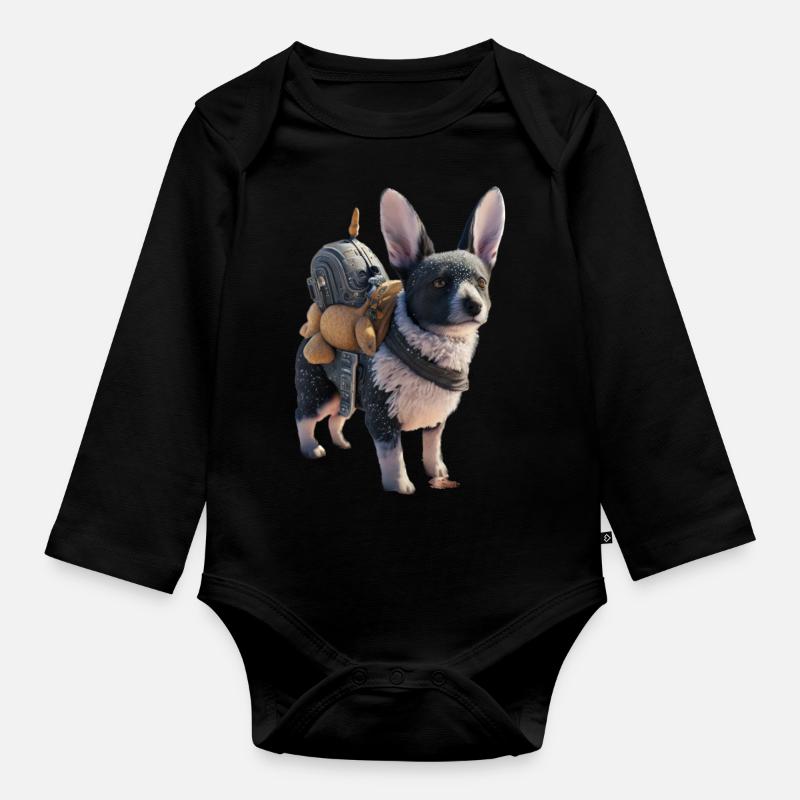 Süßer Hund mit Kuscheltier - Baby Bio-Langarm-Body - Schwarz