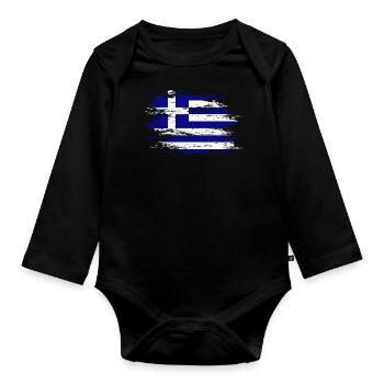 Griechenland Flagge used - Baby Bio-Langarm-Body - Schwarz - Vorne