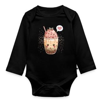 Kawaii Boba Tea for Valentine's Day Bubble Tea Hearts - Organic Longsleeve Baby Bodysuit - black - Front
