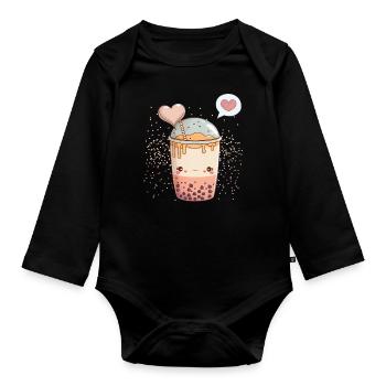 Kawaii Boba Tea for Valentine's Day Bubble Tea Hearts - Organic Longsleeve Baby Bodysuit - black - Front