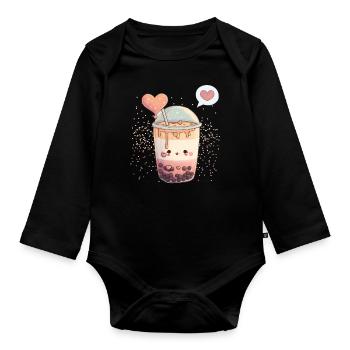 Kawaii Boba Tea for Valentine's Day Bubble Tea Hearts - Organic Longsleeve Baby Bodysuit - black - Front
