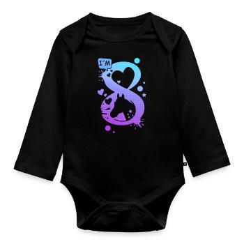 8. Geburtstag Pferde 8 Jahre Mädchen Reiterin - Baby Bio-Langarm-Body - Schwarz - Vorne