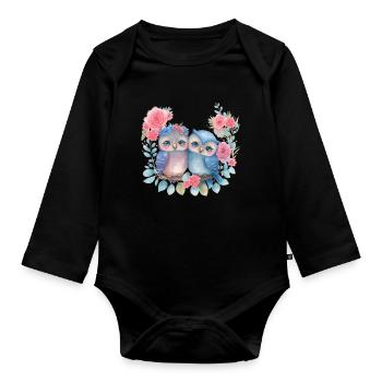 Eule Valentinstag Herz Liebe Geschenkidee Horror - Baby Bio-Langarm-Body - Schwarz - Vorne