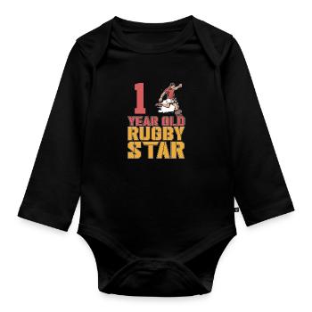 Rugby Football Star 1 Year Old 1st Birthday - Organic Longsleeve Baby Bodysuit - black - Front