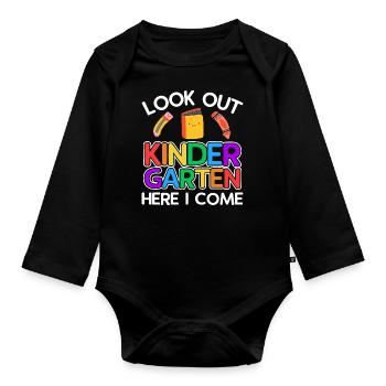 Kindergärtnerin-Kader, Der Spaß-Regenbogen-Farben - Baby Bio-Langarm-Body - Schwarz - Vorne