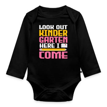 Kindergärtnerin-Kader, Der Spaß-Regenbogen-Farben - Baby Bio-Langarm-Body - Schwarz - Vorne