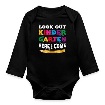 Kindergärtnerin-Kader, Der Spaß-Regenbogen-Farben - Baby Bio-Langarm-Body - Schwarz - Vorne