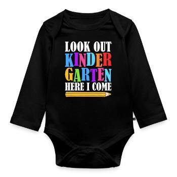 Kindergärtnerin-Kader, Der Spaß-Regenbogen-Farben - Baby Bio-Langarm-Body - Schwarz - Vorne