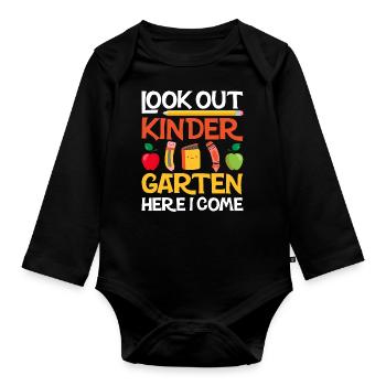 Kindergärtnerin-Kader, Der Spaß-Regenbogen-Farben - Baby Bio-Langarm-Body - Schwarz - Vorne