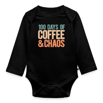 100 days school teacher 100 days kindergarten - Organic Longsleeve Baby Bodysuit - black - Front