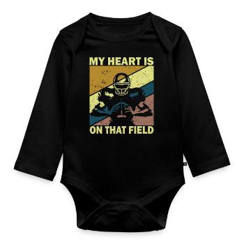 My heart is on the field Footbal Quaterback - Organic Longsleeve Baby Bodysuit - black - Front