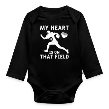 My heart is on the field Footbal Quaterback - Organic Longsleeve Baby Bodysuit - black - Front