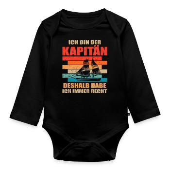 Kapitän Bootsschein Segeln Boot - Baby Bio-Langarm-Body - Schwarz - Vorne