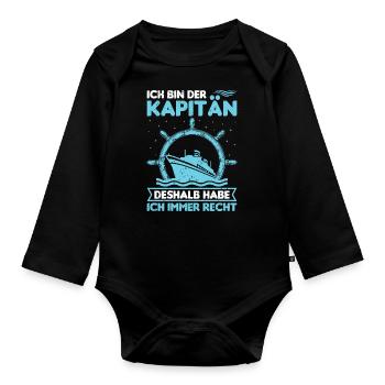 Kapitän Bootsschein Segeln Boot - Baby Bio-Langarm-Body - Schwarz - Vorne