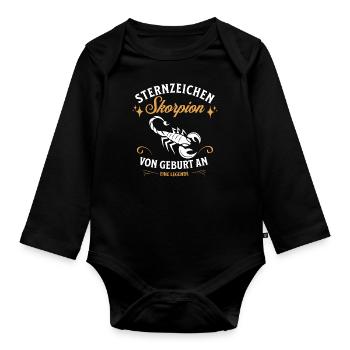 Sternzeichen Geschenke Skorpion Spruch - Baby Bio-Langarm-Body - Schwarz - Vorne