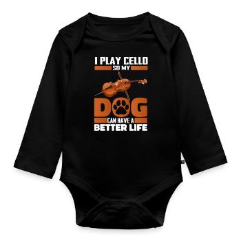 Cello Cellist Dog - Organic Longsleeve Baby Bodysuit - black - Front