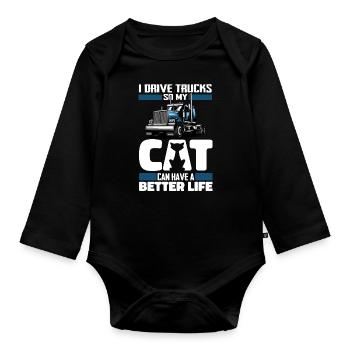 Truck Driver Trucker Truck Driver Cat - Organic Longsleeve Baby Bodysuit - black - Front